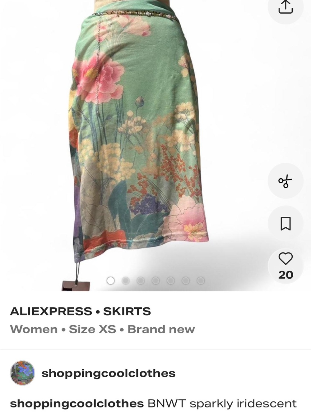 Green Floral Midi Skirt with Pastel Blooms